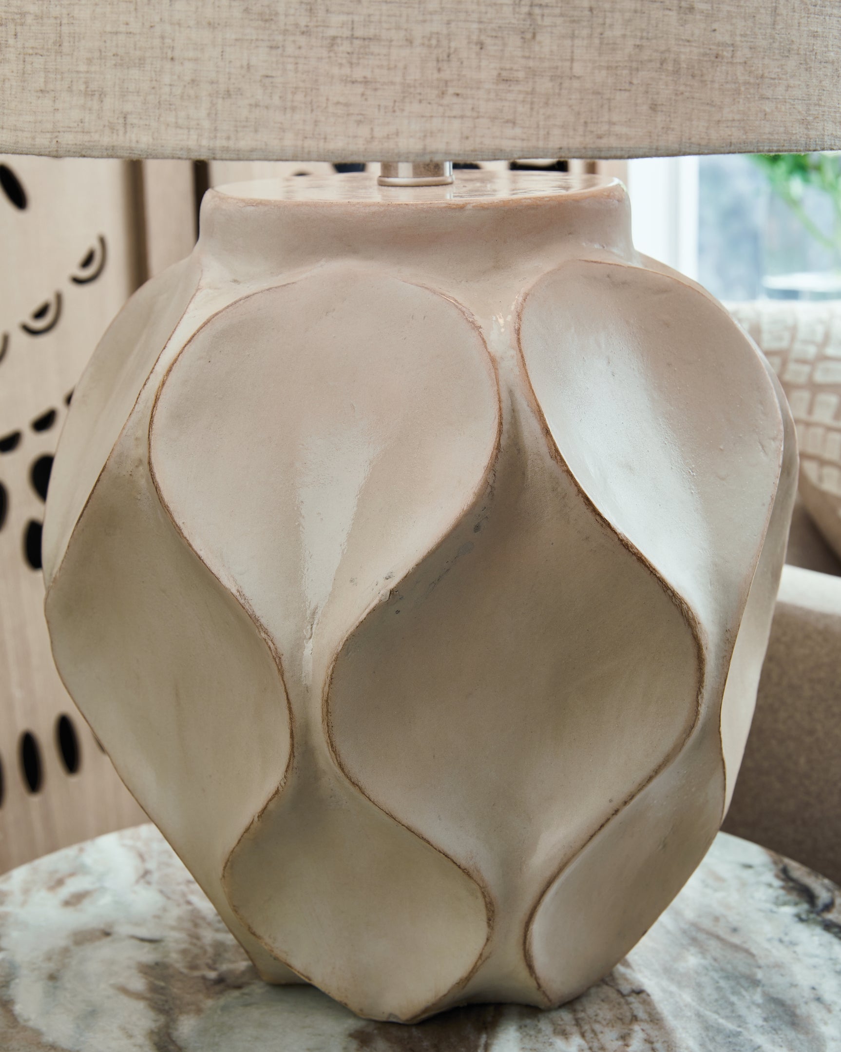 Close-up detail of Edselham lamp base and shade