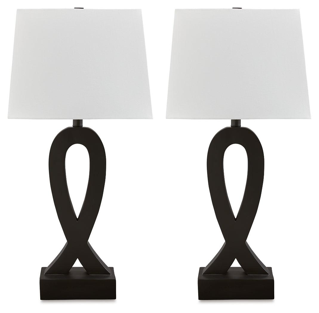 Markellton table lamp showing side view of black base and shade