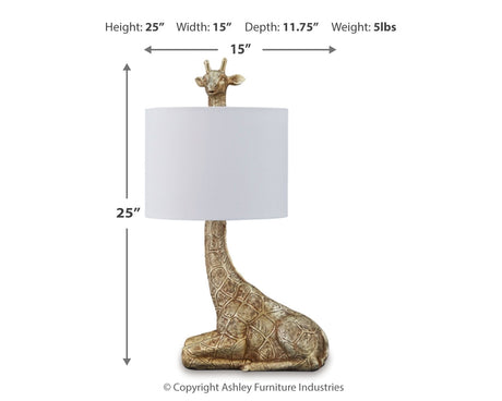 Close-up of giraffe design on Ferrison lamp base
