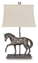Side view of Sandorman table lamp highlighting horse design detail