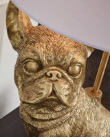 Close-up of the fabric drum shade on Wadeland gold finish lamp