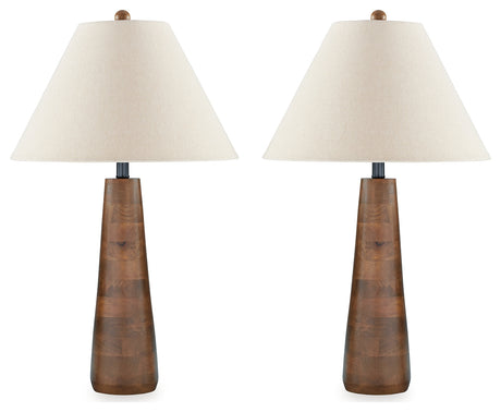 Side view of Danset table lamp with shade