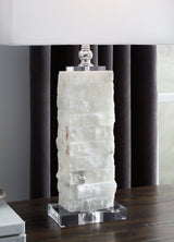 Malise White Table Lamp detail on rectangular white shade
