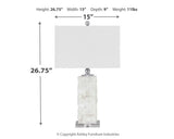 Malise White Table Lamp with dimensions diagram