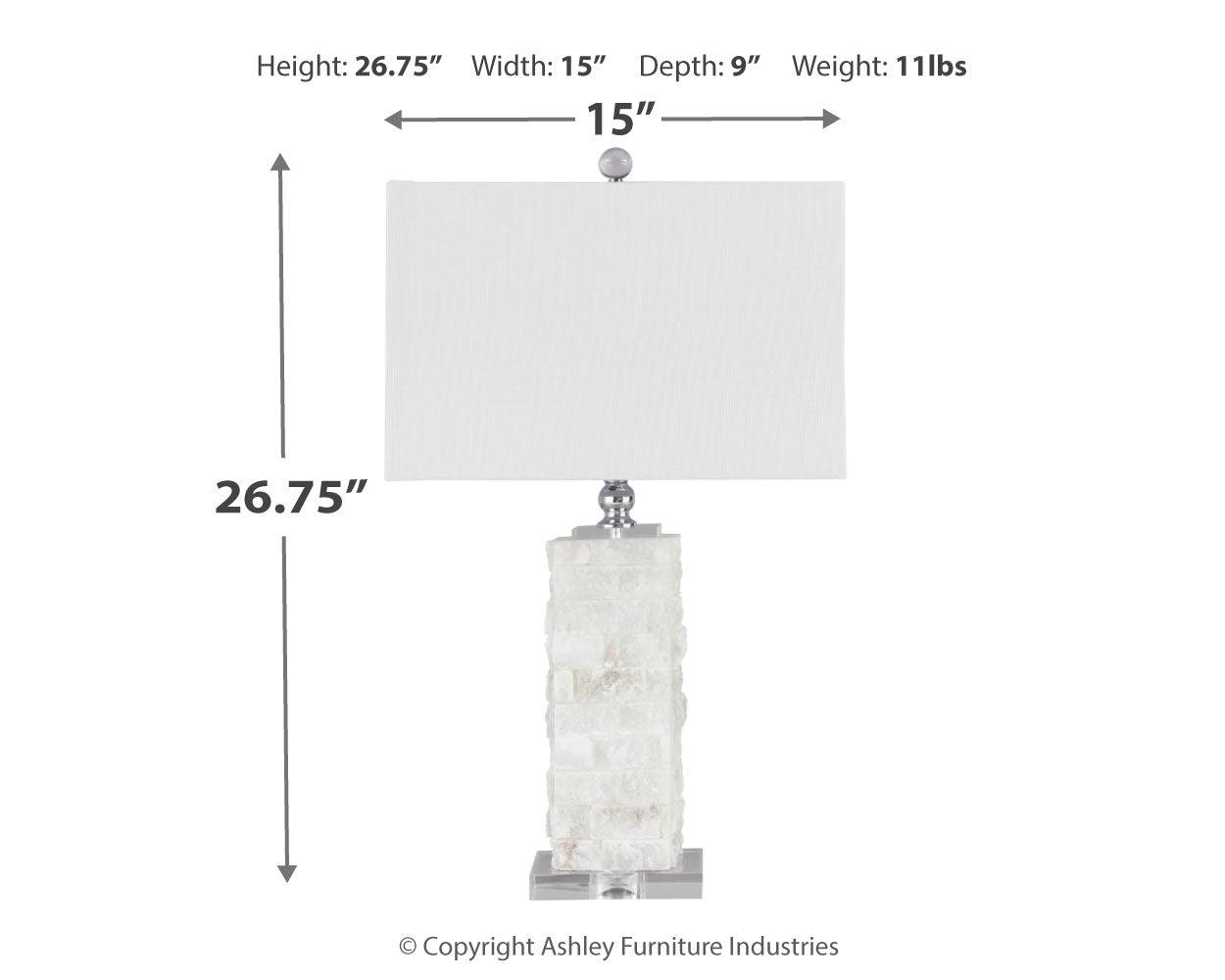 Malise White Table Lamp with dimensions diagram