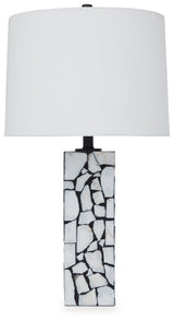 Side view of Macaria table lamp showing marble base