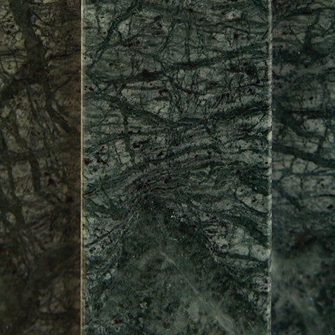 Close up of Keegan lamp base showing green marble and goldtone accents