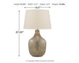 Diagram of Mari table lamp dimensions with gray-gold finish