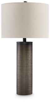 Side view of Dingerly Brown Table Lamp with drum fabric shade