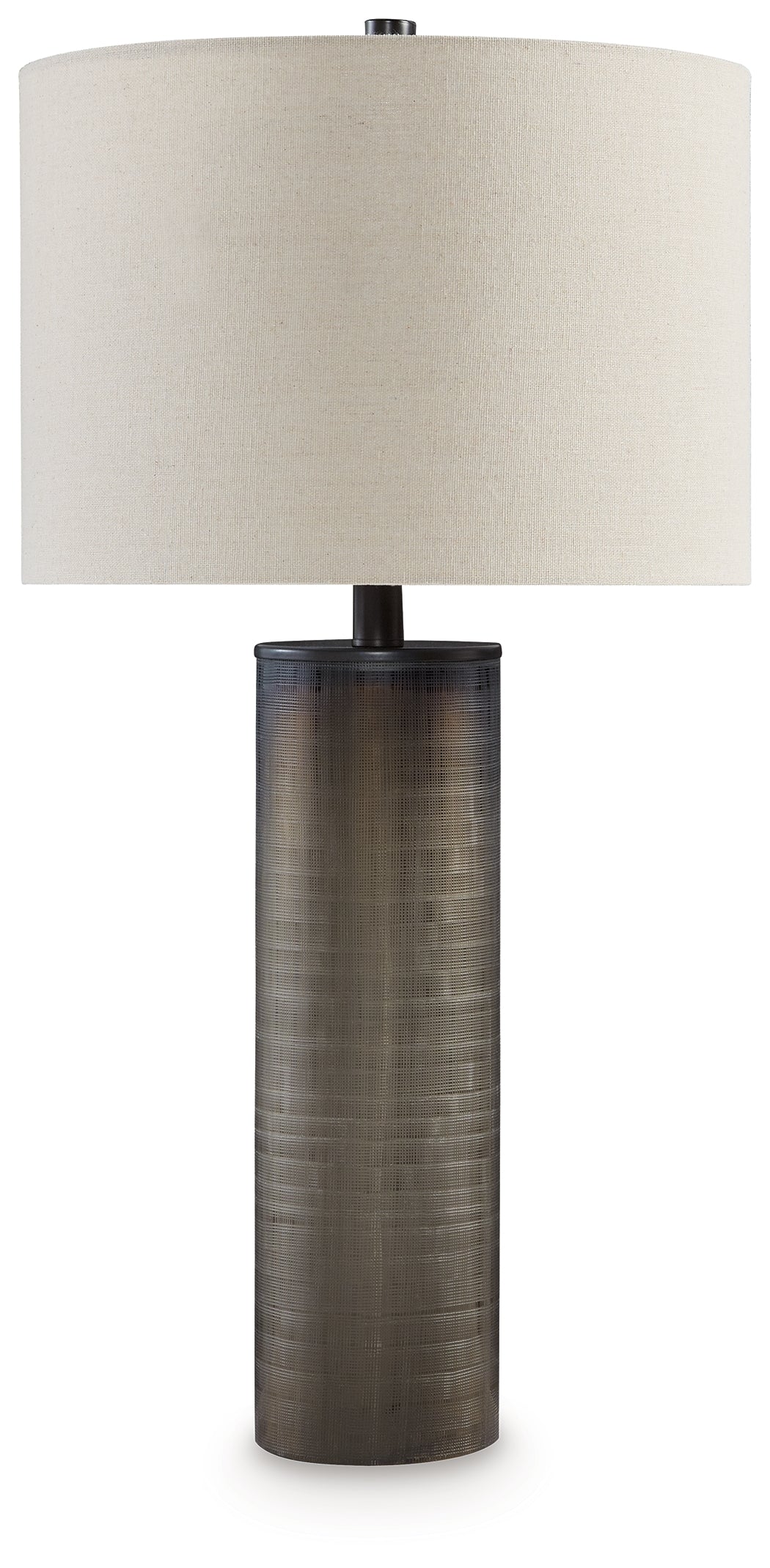 Side view of Dingerly Brown Table Lamp with drum fabric shade