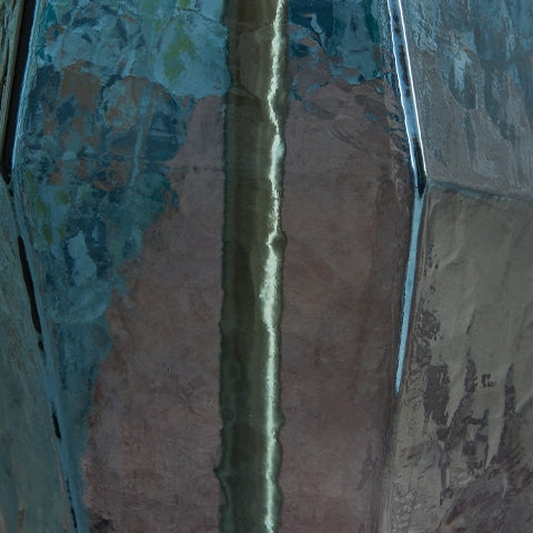 Close-up of Tallow Blue Table Lamp faceted glass base and blue finish