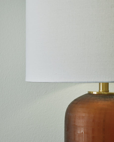 Close-up of Farberman lamp fabric drum shade