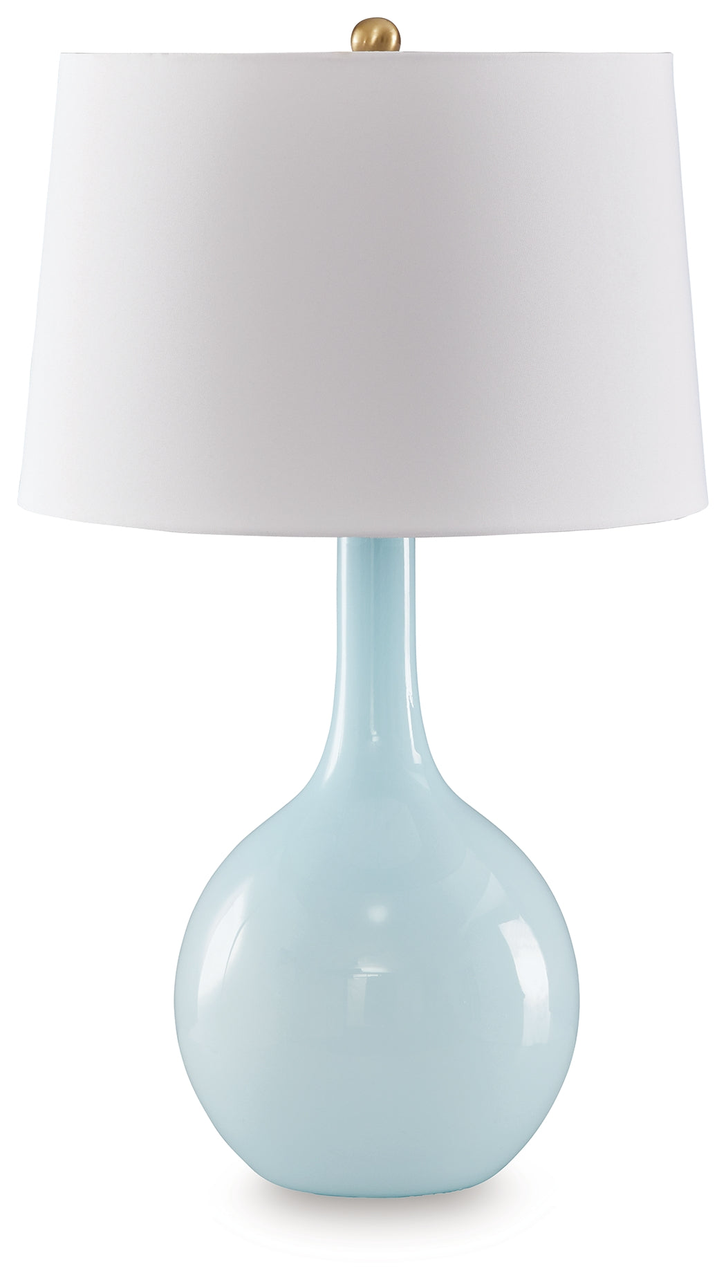 Rylanton aqua glass table lamp with fabric shade full side view