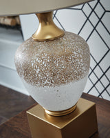 Close-up of Tavisburg lamp glass body and metal base