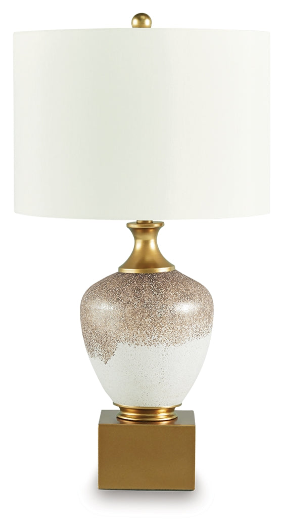 Tavisburg Table Lamp side detail showing art glass and goldtone accents