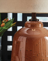 Close-up detail of rust finish glass lamp base