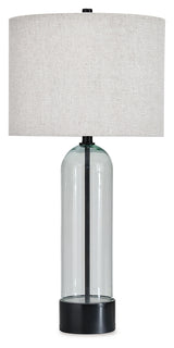 Kerrbrook table lamp side view showing black metal accents