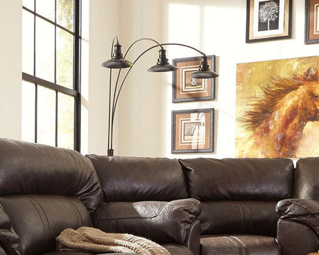 Sheriel Black Floor Lamp front view showing three adjustable arms