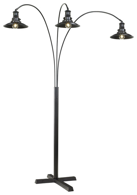 Adjustable neck of Sheriel Floor Lamp angled downward