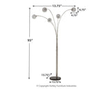 Winter Arc Lamp with black marble base and silver metal body