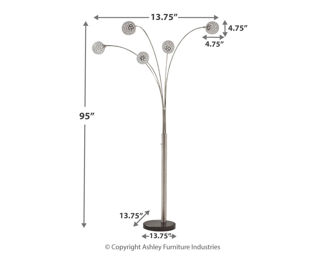 Winter Arc Lamp with black marble base and silver metal body