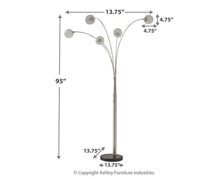 Winter Arc Lamp with black marble base and silver metal body