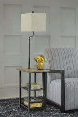 Close-up of Shianne Floor Lamp fabric shade and three-way switch