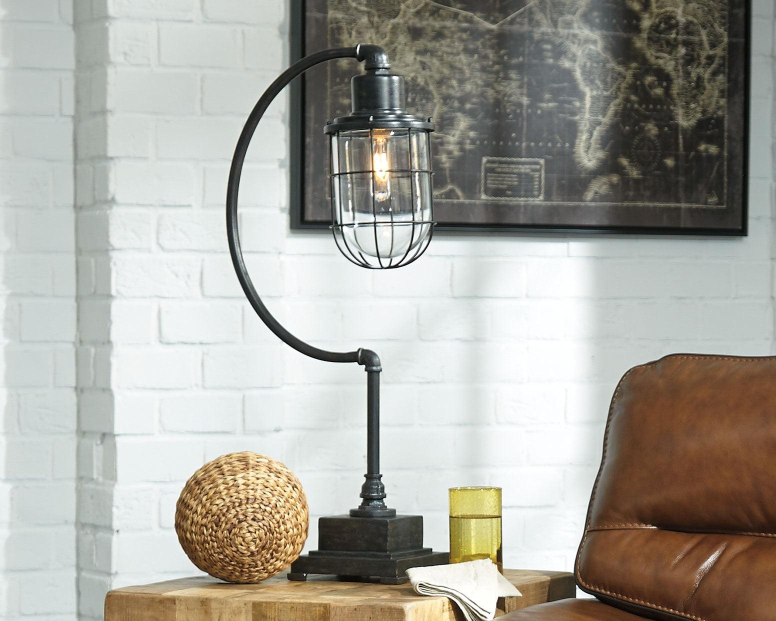 Jae Antique Black Desk Lamp lit for study