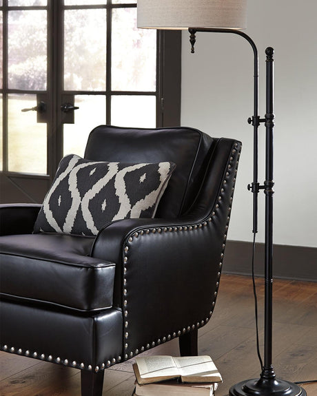Anemoon Black Floor Lamp front view showing metal frame and fabric shade