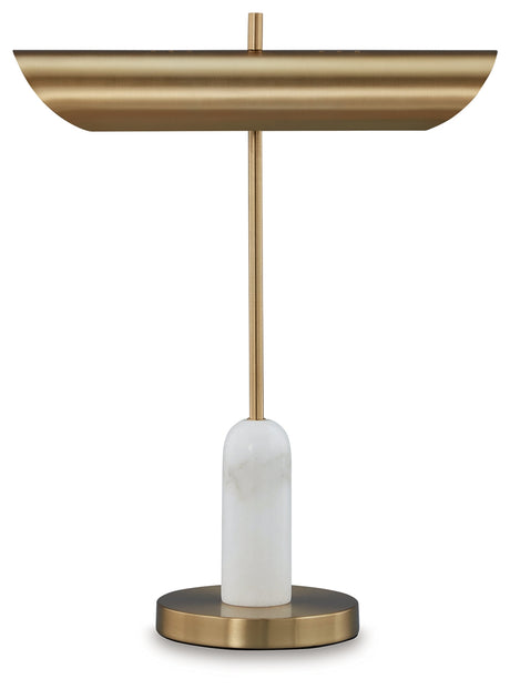 Side view of Rowleigh desk lamp showing marble base and switch