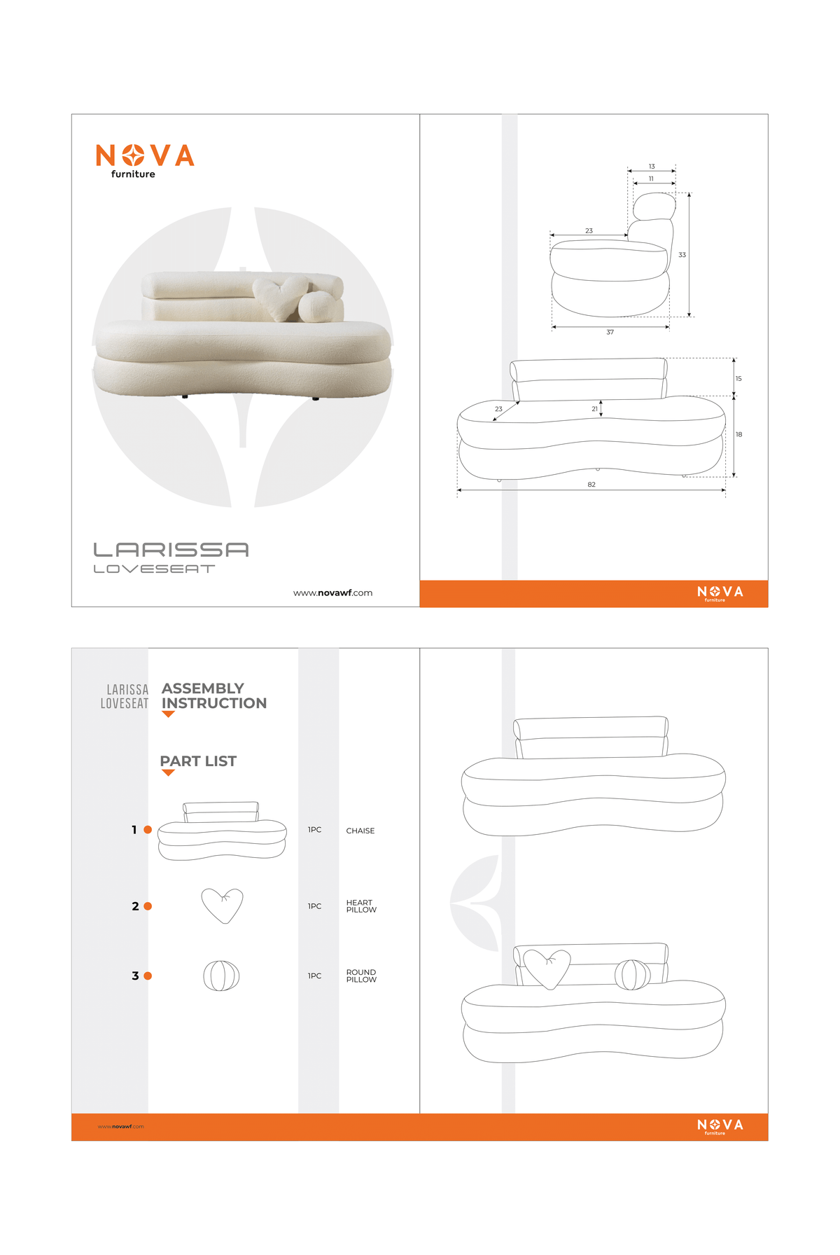 Larissa loveseat displayed with matching ottoman