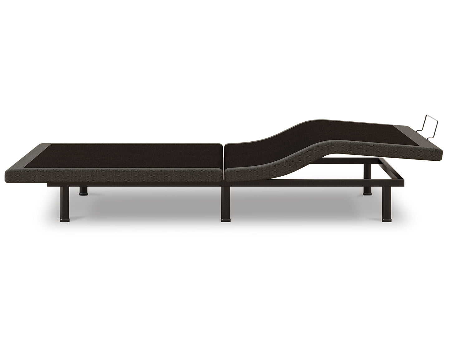 Side view of Comfort Premier Black Queen Adjustable Power Base with foot raised