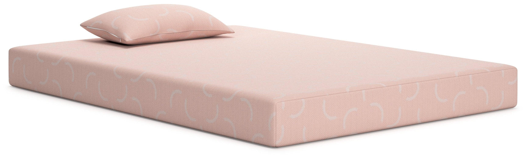 Side angle view of iKidz Coral Full Mattress showing memory foam layers