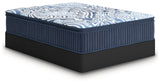 Mattress angle highlighting blue fabric upholstery