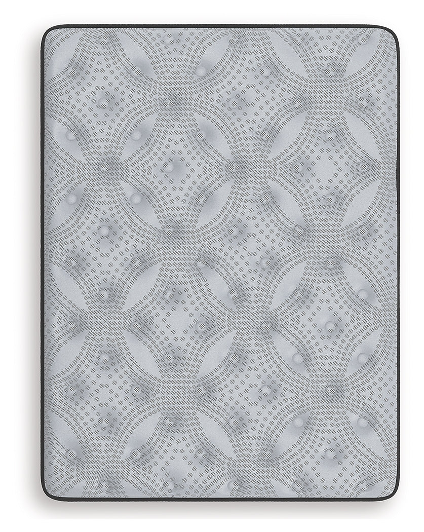 Comfort Plus Gray Queen Hybrid Mattress displayed in showroom