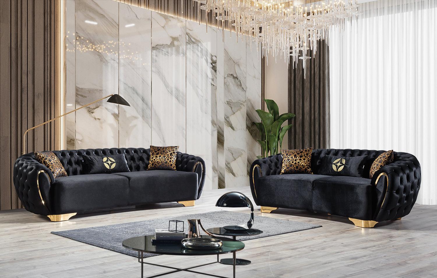 Chloe Black Velvet Sofa and Loveseat main view