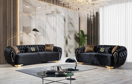 Chloe Black Velvet Sofa and Loveseat main view