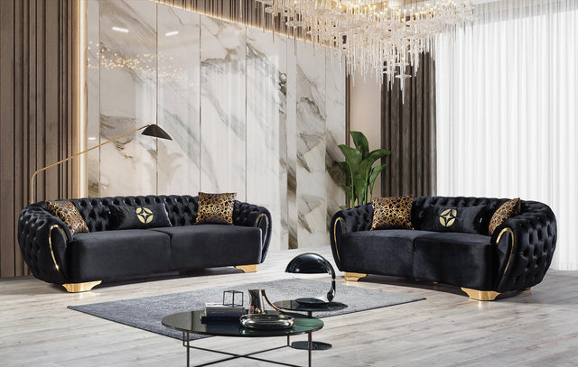 Chloe Black Velvet Sofa and Loveseat main view