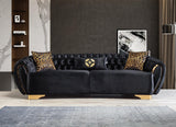 Side view of Chloe Black Velvet Sofa and Loveseat