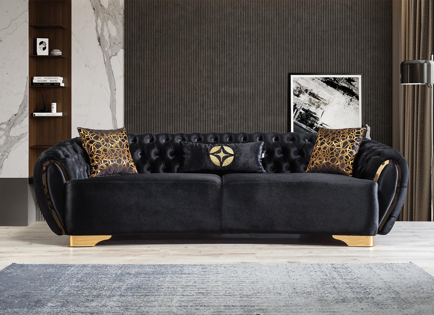 Side view of Chloe Black Velvet Sofa and Loveseat