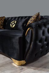 Chloe Black Velvet Sofa and Loveseat angled main view