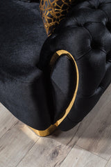 Side view of Chloe Black Velvet Sofa and Loveseat seating