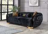 Side angle showing armrest design on Chloe Velvet Sofa