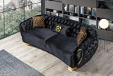 Detail close-up of Chloe Black Velvet Sofa and Loveseat cushions