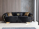Detailed shot of stitching on Chloe Black Velvet Sofa and Loveseat upholstery