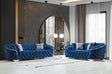 Front view of Scarlett blue velvet sofa