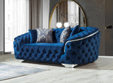 Side view of Scarlett blue velvet sofa