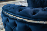 Scarlett blue velvet sofa and loveseat set in living room view