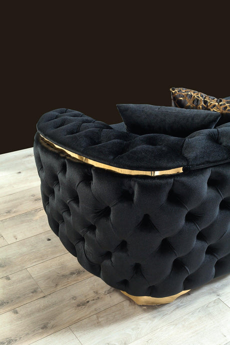 Close-up of black velvet upholstery on Scarlett Sofa and Loveseat