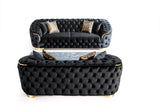 Scarlett Black Velvet Sofa and Loveseat set angled front view